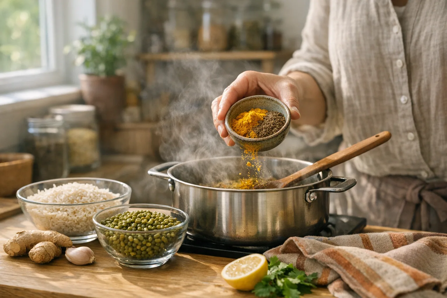 Kitchari ayurvédico: receta base y variaciones por dosha